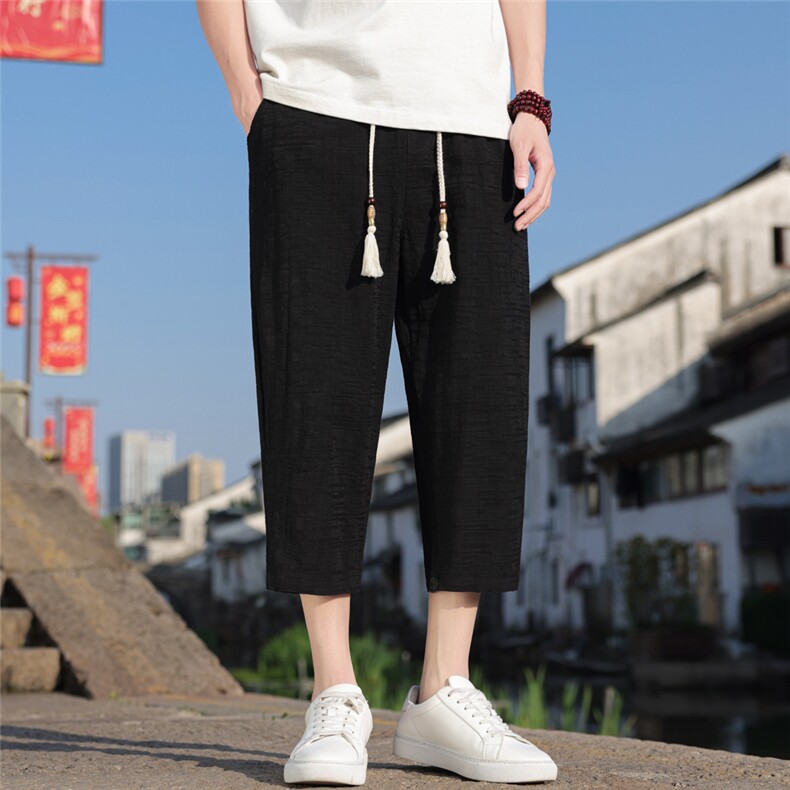 风八分裤棉麻休闲裤夏季个性男潮流男士宽松A266-1-KZ881-P60,男装休闲裤,电商A266-1