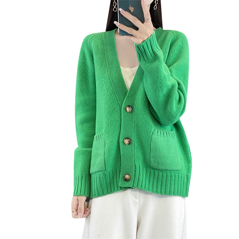 时尚百搭宽松显瘦澳洲羊毛开衫女秋冬新款加厚保暖外套,女装羊毛衫,聚奥羊绒