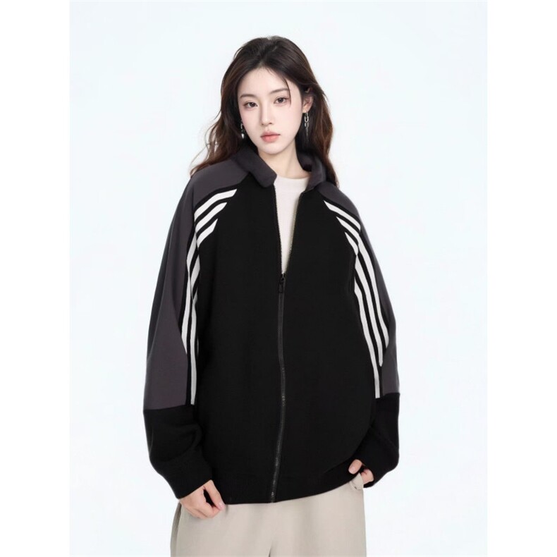 5455-P50美式复古三条杠撞色立领休闲拉链卫衣外套,女装卫衣/绒衫,星座617A-2