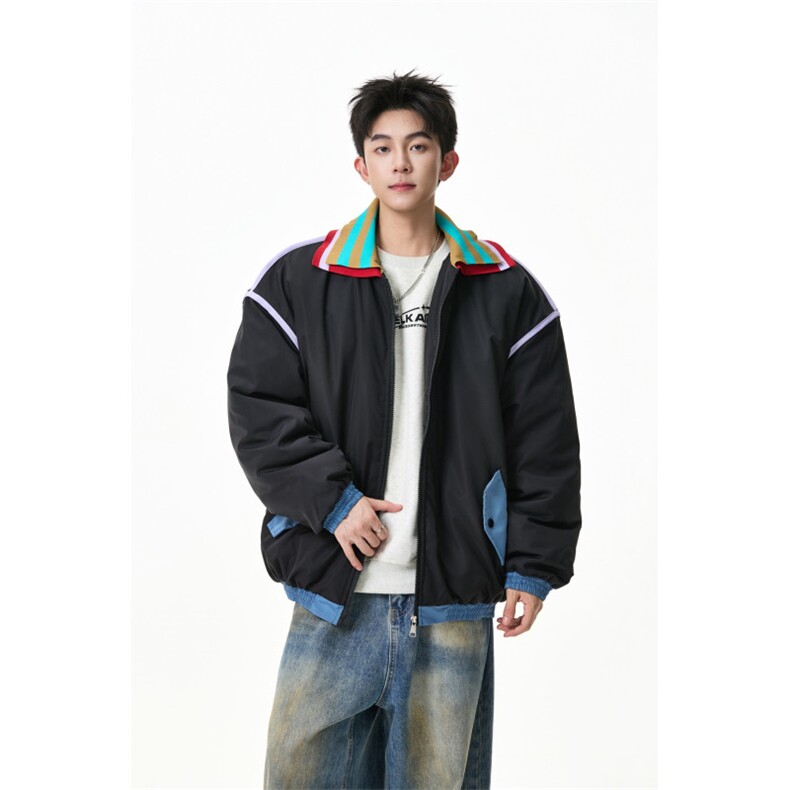 撞色双领棉服潮牌美式学院风情侣外套 WT2505-P80-控138图片