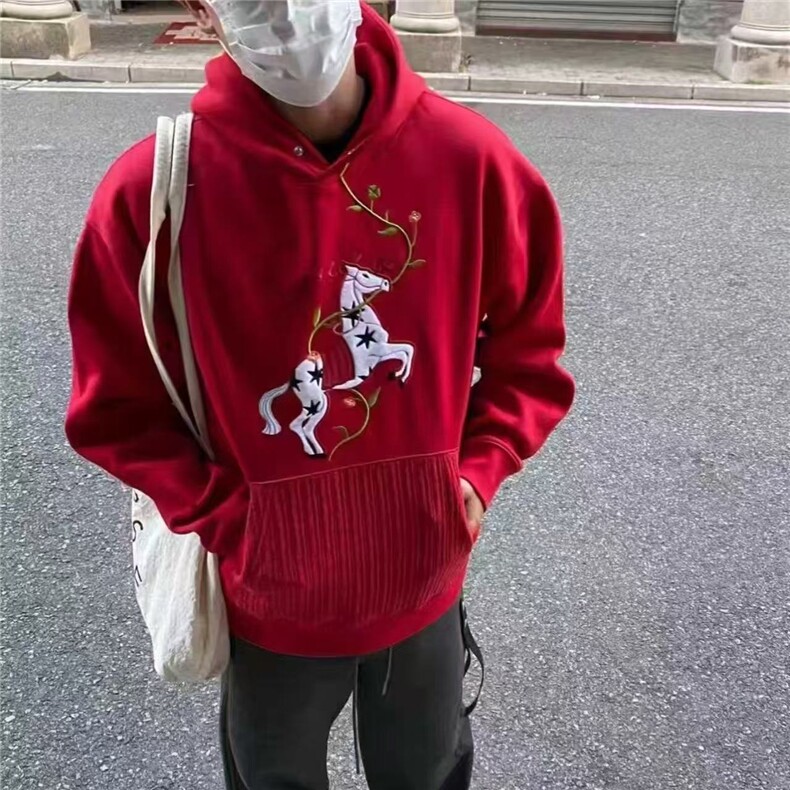 马年本命年红色洋气加绒连帽卫衣2026春秋冬新款,男装卫衣,四季星座505