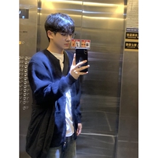 双口袋原版秋冬针织开衫外套男圆领毛衣宽松休闲慵懒风LF96P65特，男装针织衫/毛衣，电商D256