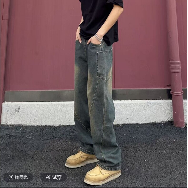 抖音同款有现货工装拼接弯刀牛仔裤G139-特批38,男装牛仔裤,星座910