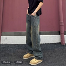 抖音同款有现货工装拼接弯刀牛仔裤G139-特批38，男装牛仔裤，星座910