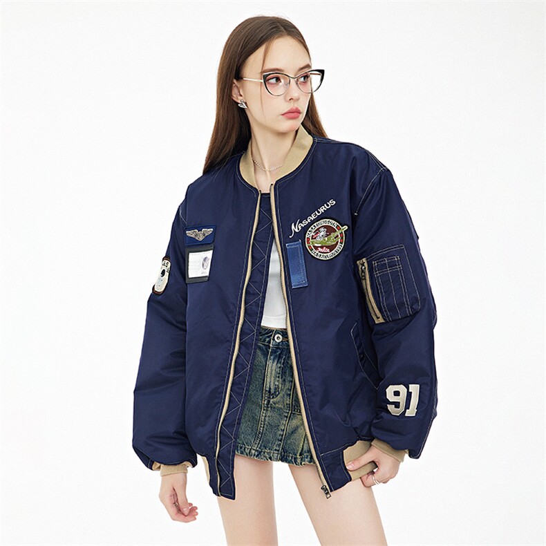 现货欧美街头刺绣飞行员外套秋冬季潮牌机车夹克棉衣棒球服，男装夹克，电商A105