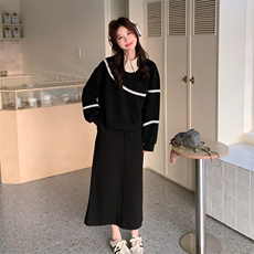 26春新款现-韩系假两件衬衫领卫衣裙套装2610-P170K278，女装套装/套裙，2B190