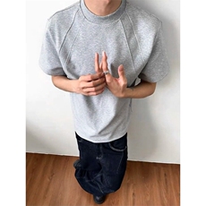 美式复古拼接正肩T恤男女夏季重磅cleanfit短袖小领口纯色半截袖，男装T恤，星座506A