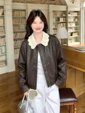 26春大量现货主推皮衣外套短蕾丝花边翻领2B114-2190-P175-K265，女装皮衣，网红馆