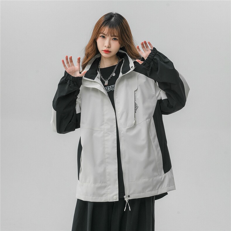 新款立领连帽撞色拼接情侣冲锋衣登山服夹克JK18/P65,男装夹克,星座202-3