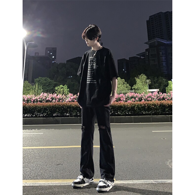 B221 美式ins高街简约小众设计毛边破洞牛仔裤 LK23067-P60 控78图片