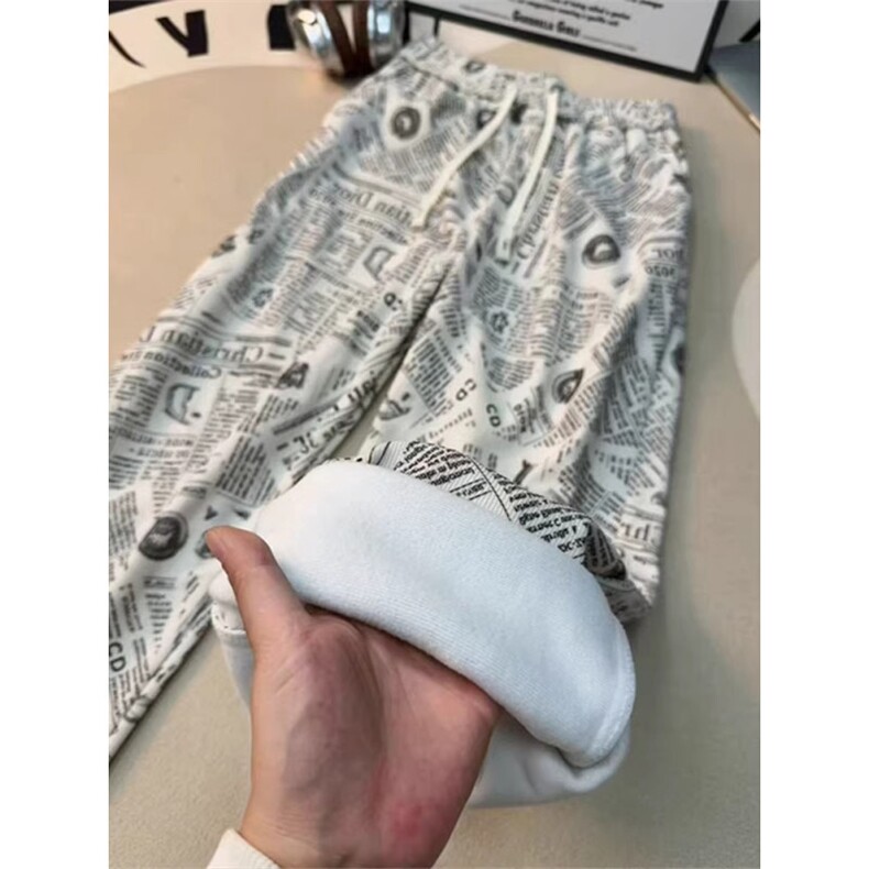 满印报纸男女美式慵懒风卫裤潮牌运动直筒裤SCK18P37,男装休闲裤,星座1112-1