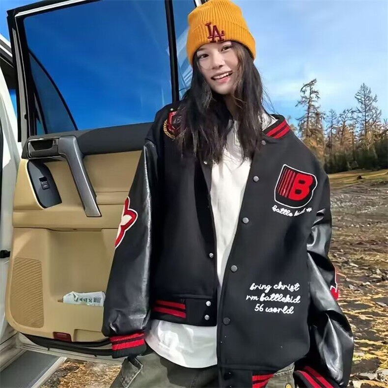 美式复古刺绣飞行夹克外套男女春秋款潮牌欧美高街重磅宽松棒球服，女装短外套，星座506A