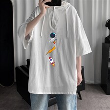 LD54165-P45 连帽短袖t恤男大码胖子带帽五分袖中袖图片