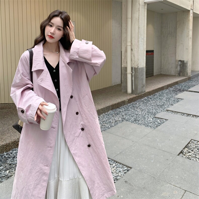 多巴胺甜美粉色长款风衣外套女春秋2025新款英伦风气质感超火大衣图片