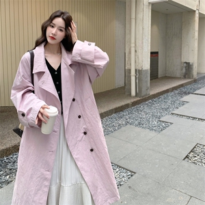 多巴胺甜美粉色长款风衣外套女春秋2025新款英伦风气质感超火大衣图片