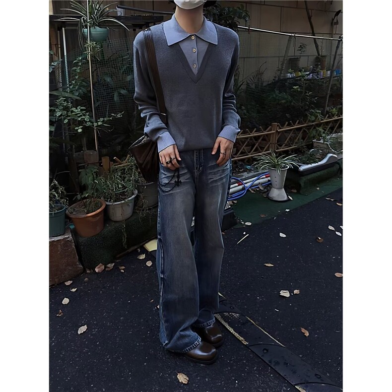 2025秋冬新款毛衣美式复古休闲慵懒风V领针织衫男纯色外套,男装针织衫/毛衣,四季星座505