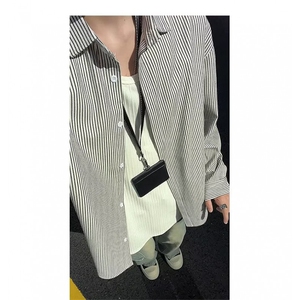 1506/QC2380/P44复古条纹长袖衬衫男干净上衣高级感痞帅衬衣外套图片