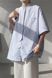 明星私服学院风条纹衬衫搭配可拆卸领带 英伦风条纹打底衬衫 P38图片