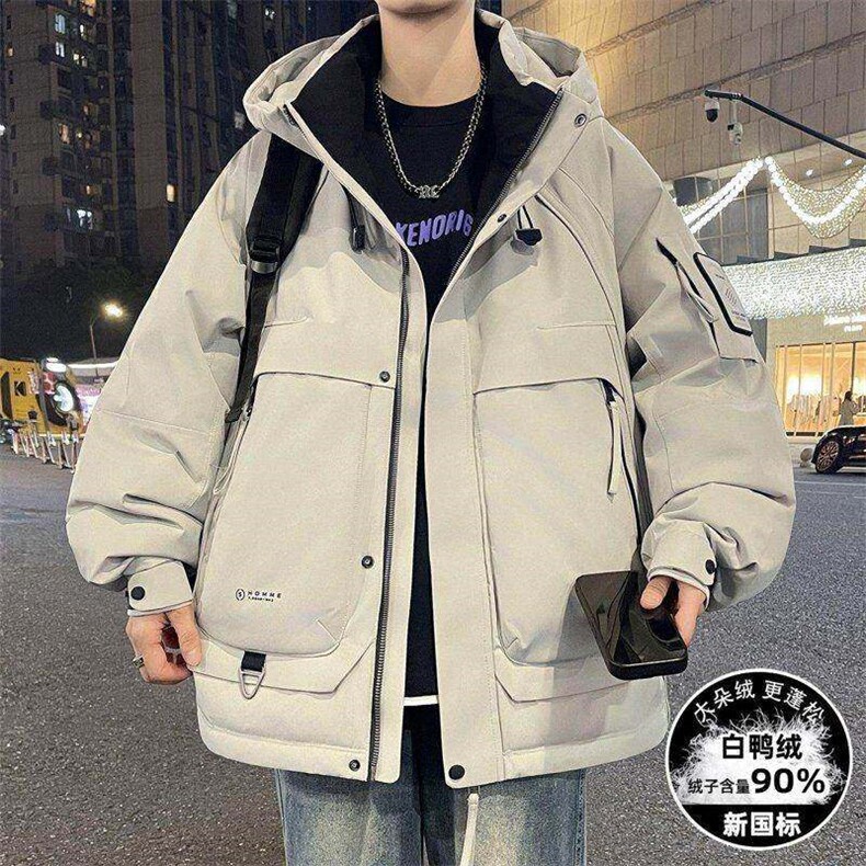 Y9018-特P268连帽羽绒服男加厚保暖工装连帽潮流时尚休闲夹克男图片