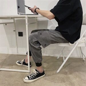 20秋装港风大码潮流工装灯芯绒宽松九分小脚休闲男裤图片