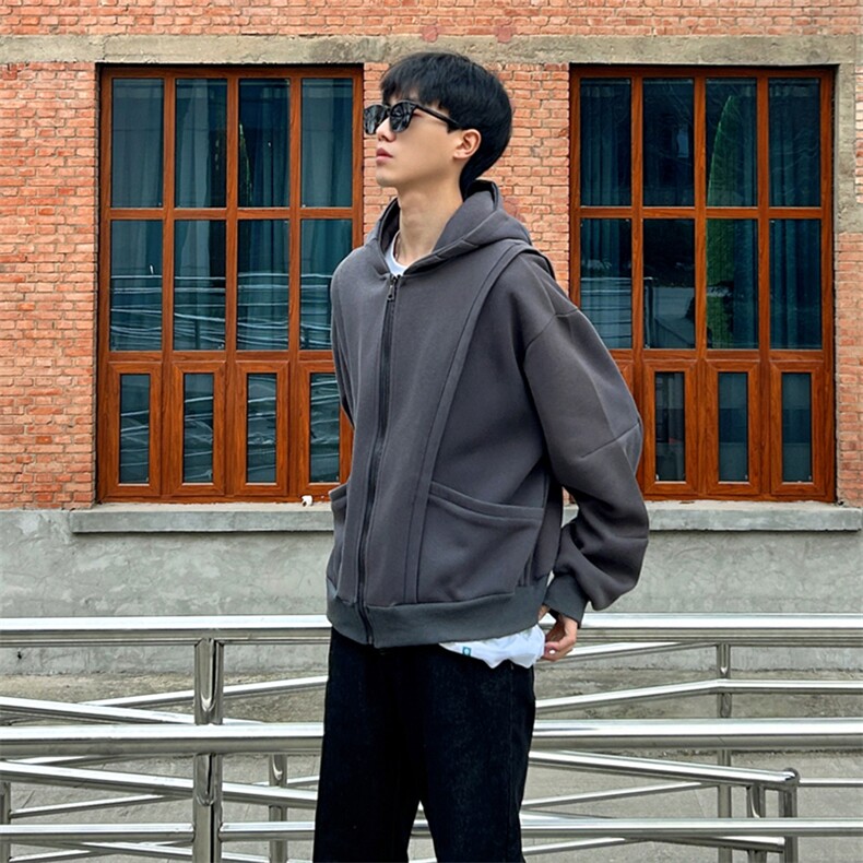 抖音得物高品质二开25秋冬美式重磅宽松结构设计连帽卫衣外套W78，男装卫衣，电商A486-1