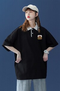 2026夏季新款中性宽松个性polo拼色翻领短袖T恤女PL6101P35控48,男装T恤,电商A268
