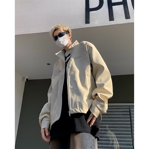 高级感痞帅飞行员夹克男春秋美式复古机车服皮衣外套潮牌宽松衣服图片