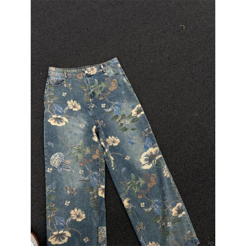 【有货】花朵牛仔裤男美式复古oversize裤子高街直筒NKT01LL-P55,男装牛仔裤,星座1007（原301D）