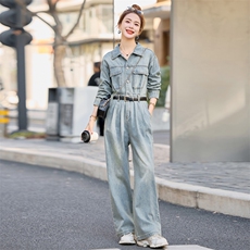 （新款现货）欧货高级工装牛仔潮2026春秋气质减龄显瘦连体裤，女装连体裤，印象茜