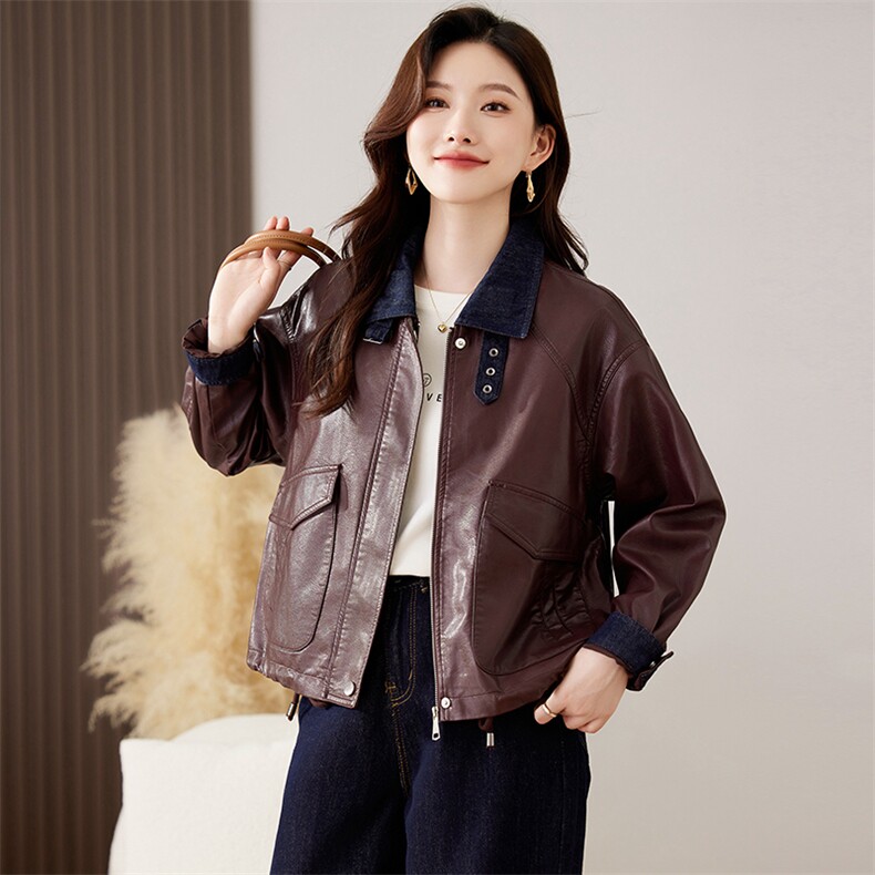 现货】PU皮衣外套女春秋新款小个子超火显瘦短款机车夹克上衣潮,女装皮衣,仁梯