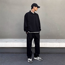 抖音得物高品质二开230克精梳珠地光版纯色宽松长袖T恤翻领POLO衫，男装T恤，电商A486-1