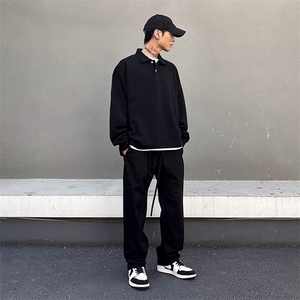 抖音得物高品质二开230克精梳珠地光版纯色宽松长袖T恤翻领POLO衫图片