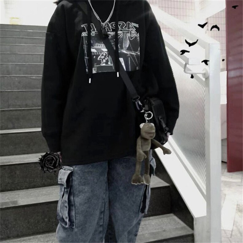 C0231-P55黑白动漫印花连帽卫衣学生情侣宽松上衣,男装卫衣,星座617A-2