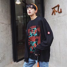 A003-HX001-P35春装新款长袖胸前创意大印花长袖T恤港仔G，男装T恤，电商A003