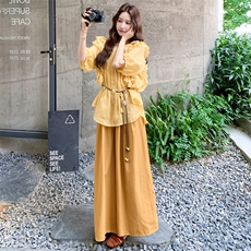 洋气炸街木耳边衬衫套装女2025夏季新款设计感休闲阔腿裤两件套潮，女装套装/套裙，2C158