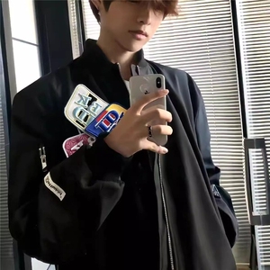 美式高街个性魔术贴刺绣棒球服情侣飞行员夹克百搭潮牌外套 JFY73图片