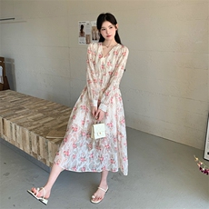 夏季新品主推设计感雪纺纱碎花连衣裙2C285P115K168，女装连衣裙，2C285