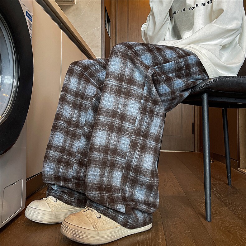 重磅430g秋冬毛呢格子裤大码阔腿直筒裤休闲长裤LK505-特P42-控78,男装休闲裤,电商B215