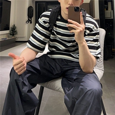DA166-P40条纹t恤短袖男夏季宽松半袖上衣五分袖体恤-网图现货，男装T恤，星座603-2