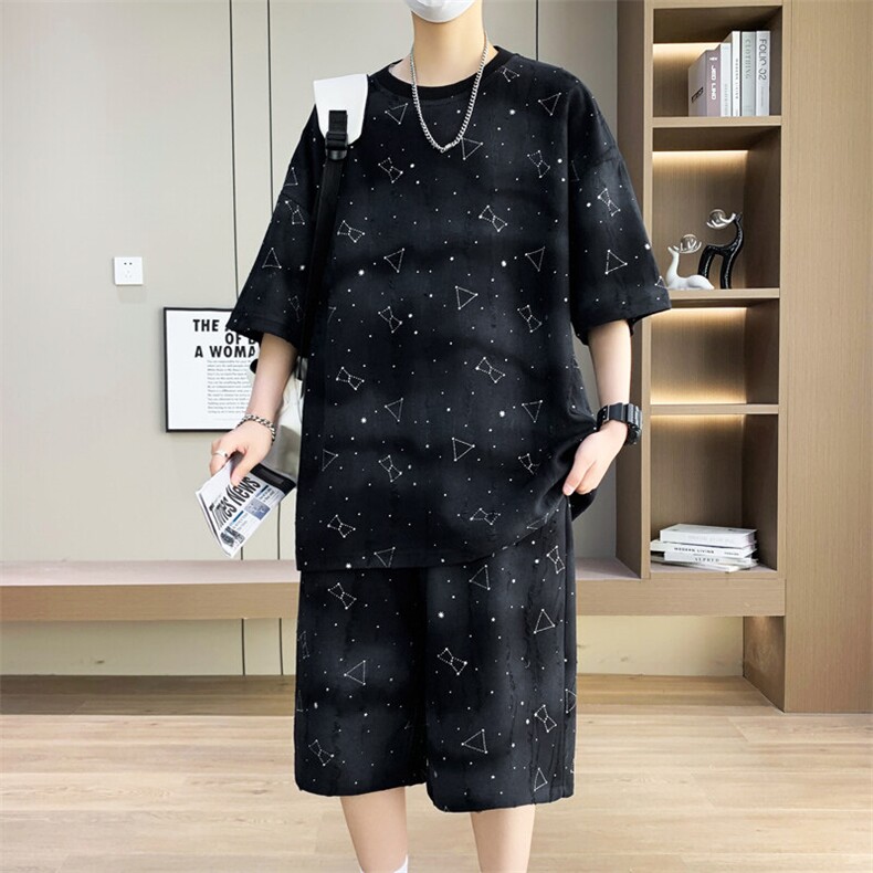 港风套装男宽松满天星扎染短袖T恤短裤休闲套装TZ6632-P55图片