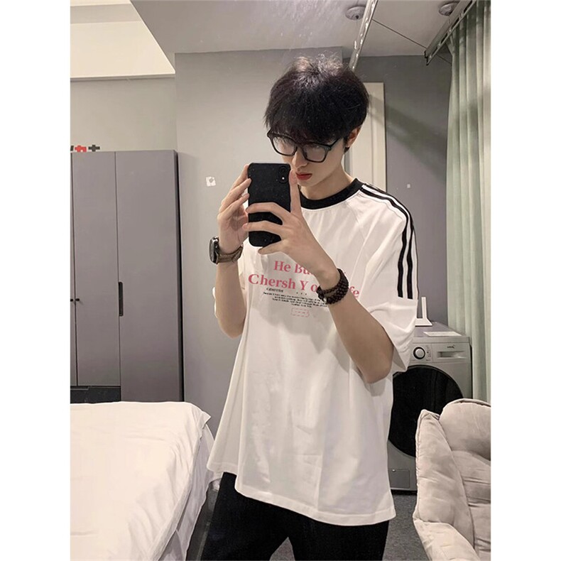 夏季美式高街重磅纯棉三条杠织带撞色男女短袖T恤ZD602-特P30,男装T恤,电商A486-1