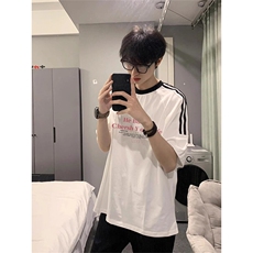 夏季美式高街重磅纯棉三条杠织带撞色男女短袖T恤ZD602-特P30，男装T恤，电商A486-1