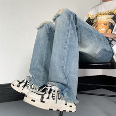 2023夏季美式高街破洞毛边小众弹力牛仔裤货号K723P65，男装牛仔裤，电商A063