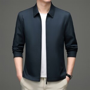 2023春秋季新款男士翻领夹克中年休闲外套商务爸爸装上衣服图片
