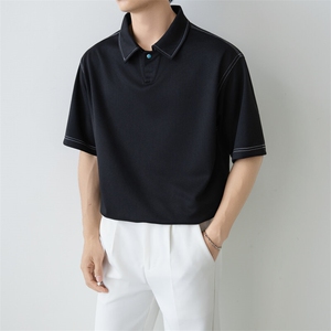 夏男翻领POLO衫拼色男休闲宽松休闲衬衣小伙A236-82570-P50图片