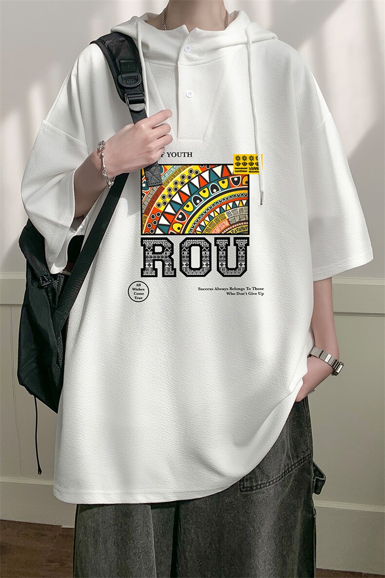 连帽短袖t恤男大码胖子带帽五分袖中袖LD54370-P45,男装T恤,电商A040