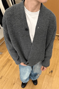 网图慎用 秋冬港风不规则纽扣大码针织开衫毛衣男MY125-特P55控98图片