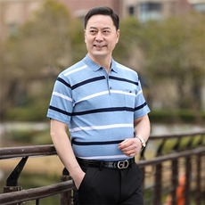2025新款夏季爸爸装真口袋短袖t恤中老年男装翻领休闲冰丝POLO衫，男装T恤，星座1109