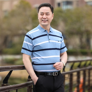 2025新款夏季爸爸装真口袋短袖t恤中老年男装翻领休闲冰丝POLO衫图片