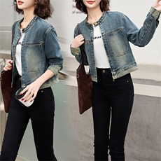 高级感气质牛仔短外套女春秋新款小个子宽松百搭复古长袖夹克上衣，女装牛仔外套，跑量工厂店